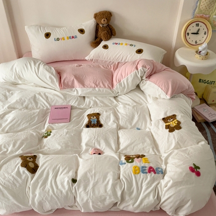 91家纺网 家纺一手货源 找家纺 （总）焱博家纺 2025新款A类水洗棉毛巾绣四件套 小狗 蓝