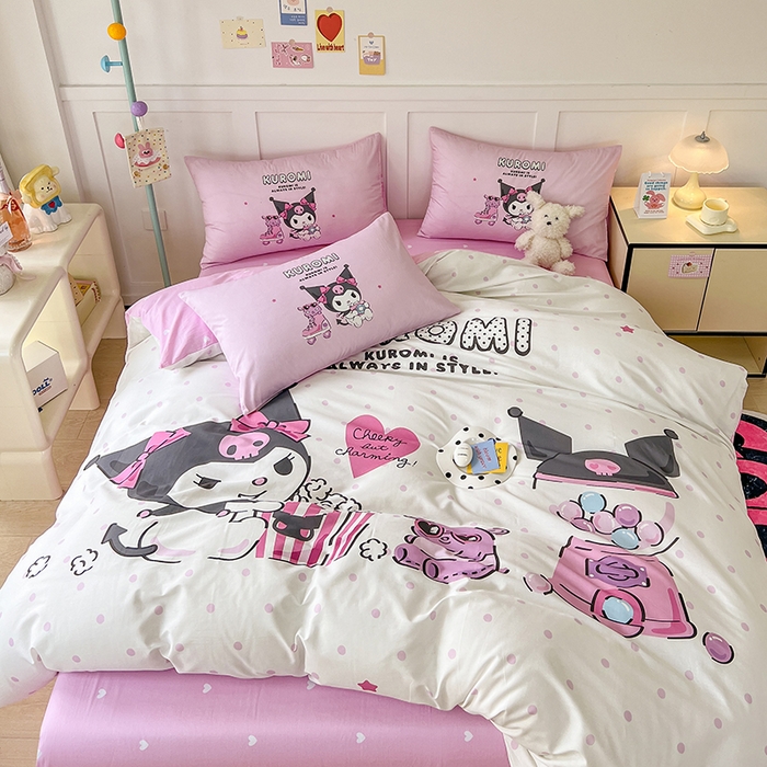 91家纺网 家纺一手货源 找家纺 玉元坊 2025年新款三丽鸥系列数码印花纯棉全棉床裙三件套四件套-简约基础款 爆米花