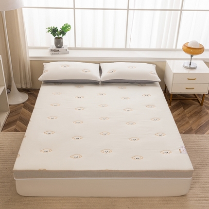 91家纺网 家纺一手货源 找家纺 元昊床垫 2025新款A类母婴级水洗棉刺绣床垫-小萌狗 小萌狗-旺旺奶白