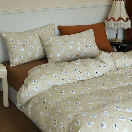 绫韵家纺 2025春夏新品母婴A类全棉纯棉针织棉软糯糯小可爱卡通床单款四件套 修修狗