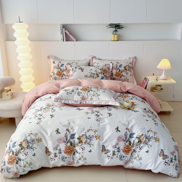 91家纺网 家纺一手货源 找家纺 2025新款133X76宽幅全棉纯棉印花系列四件套 蝶恋花-迷情