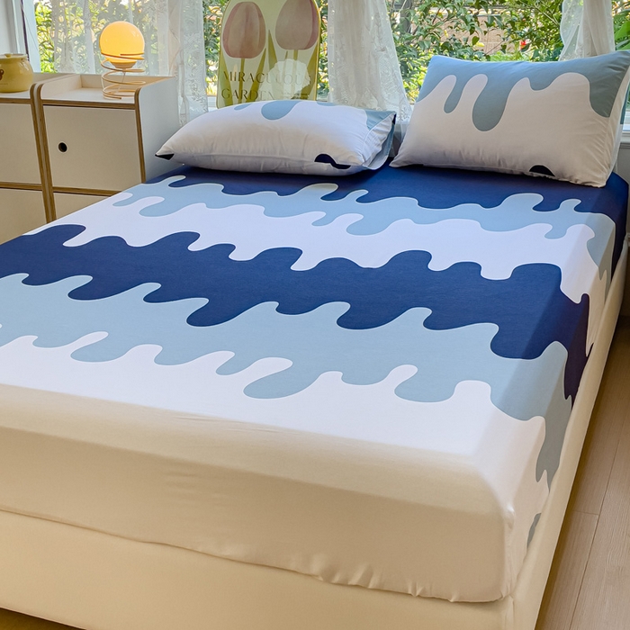 91家纺网 家纺一手货源 找家纺 金鑫汇家纺 2025新款超好卖全棉单床笠 奶油蓝