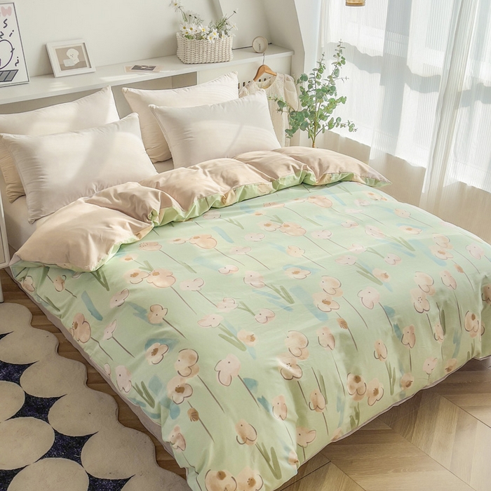 91家纺网 家纺一手货源 找家纺 2025新款133X76宽幅全棉纯棉印花系列单品被套 木槿-绿