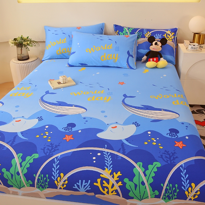 91家纺网 家纺一手货源 找家纺 金鑫汇家纺 2025新款超好卖全棉单床笠 海族馆