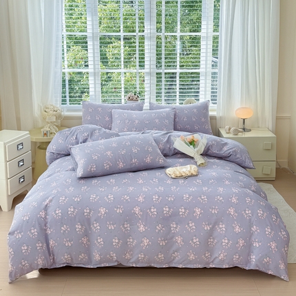 91家纺网 家纺一手货源 找家纺 金米诺 2024款A类有氧针织棉双层纱加厚四件套 花俏