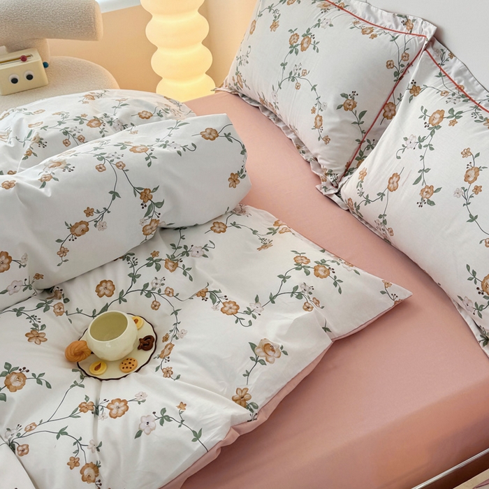 91家纺网 家纺一手货源 找家纺 2025新款133X76宽幅全棉纯棉印花系列四件套 锦夏