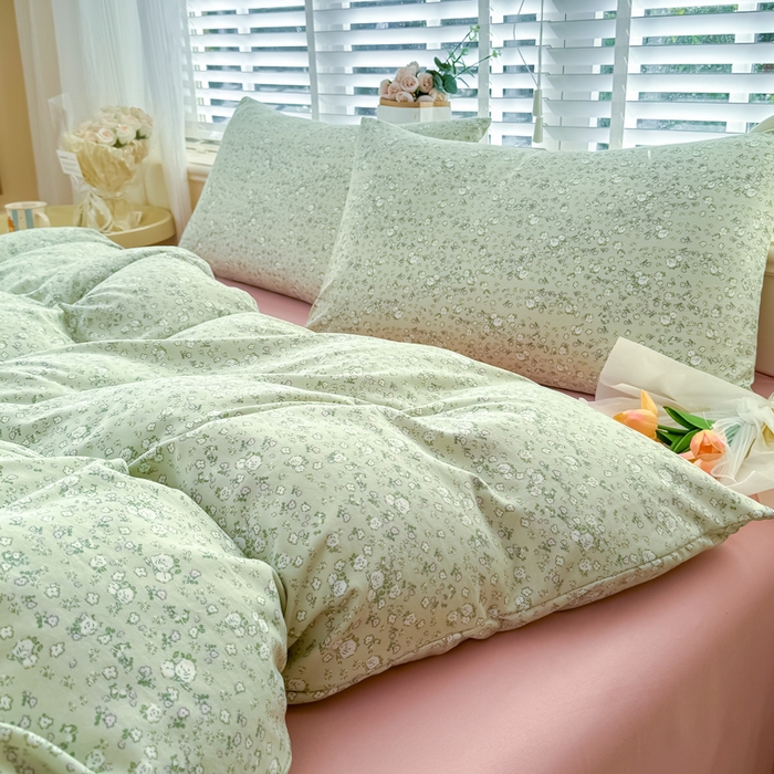 91家纺网 家纺一手货源 找家纺 金米诺 2024款A类有氧针织棉双层纱加厚四件套 秘密花园