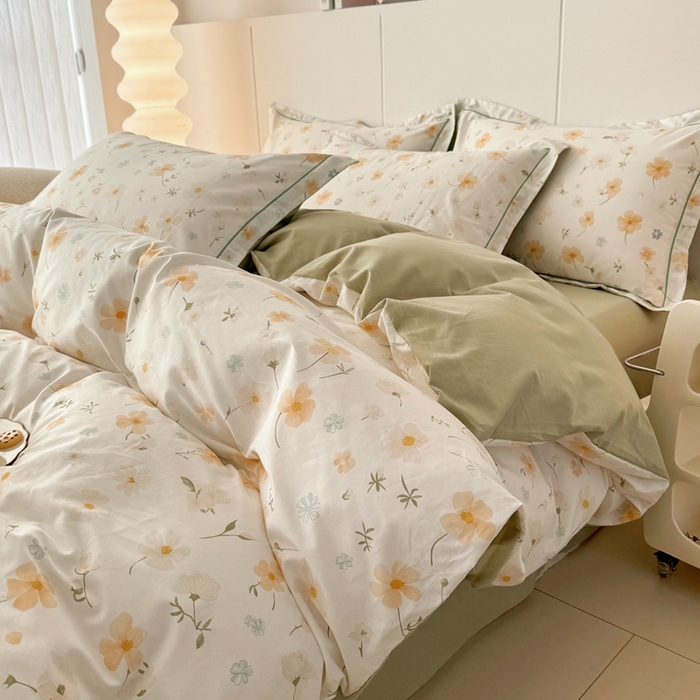 91家纺网 家纺一手货源 找家纺 2025新款133X76宽幅全棉纯棉印花系列四件套 花仙子-黄