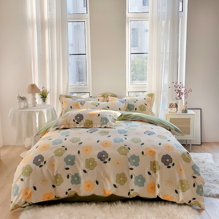 2025新款133X76宽幅全棉纯棉印花系列四件套 雅卉—绿