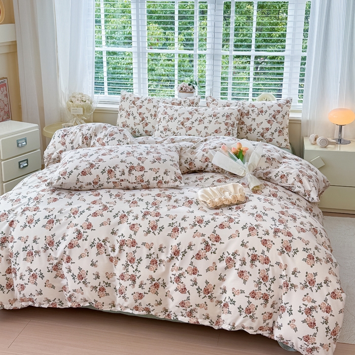 91家纺网 家纺一手货源 找家纺 金米诺 2024款A类有氧针织棉双层纱加厚四件套 花田物语