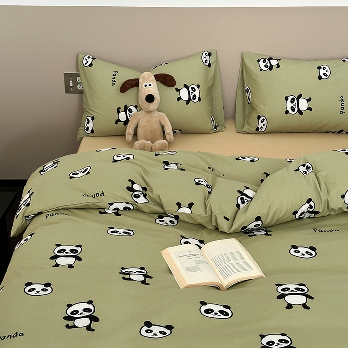 91家纺网 家纺一手货源 找家纺 绫韵家纺 2025春夏新品母婴A类全棉纯棉针织棉软糯糯小可爱卡通床单款四件套 欢乐熊