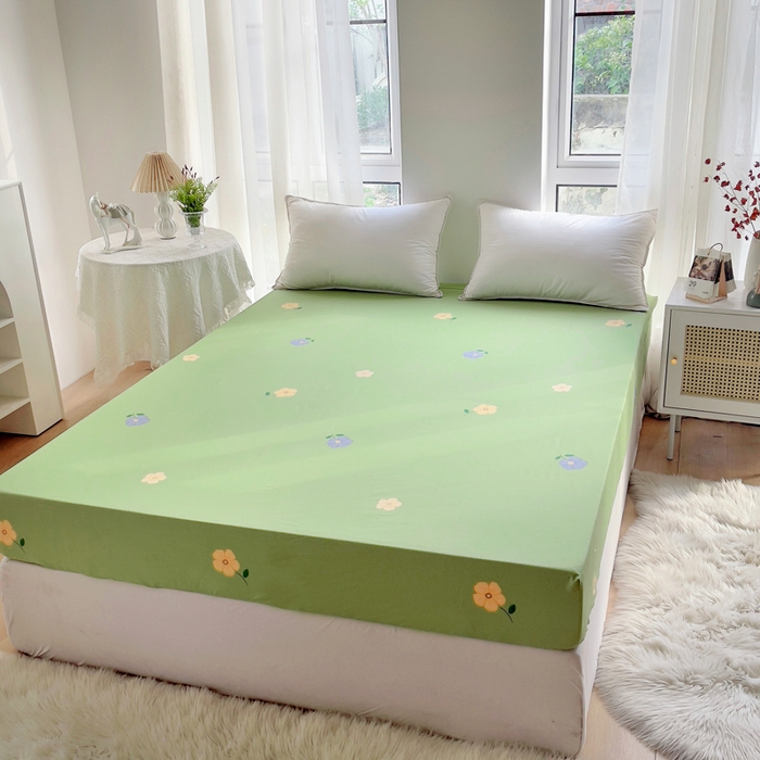 91家纺网 家纺一手货源 找家纺 2025新款133X76宽幅全棉纯棉印花系列单品床笠 雅卉—绿