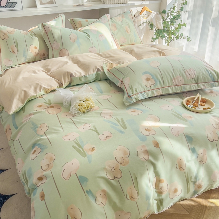 91家纺网 家纺一手货源 找家纺 2025新款133X76宽幅全棉纯棉印花系列四件套 木槿-绿