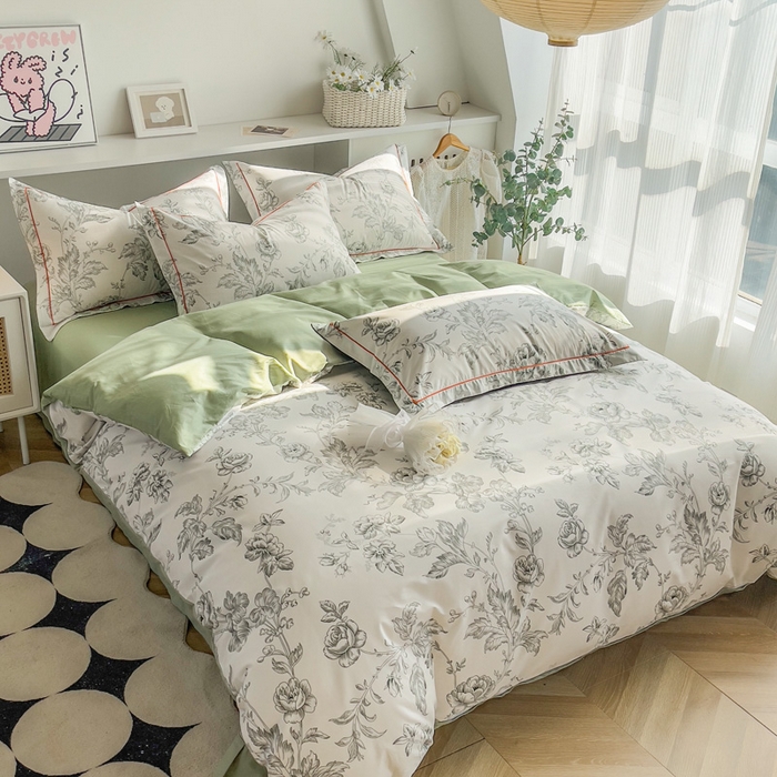 91家纺网 家纺一手货源 找家纺 2025新款133X76宽幅全棉纯棉印花系列四件套 知意