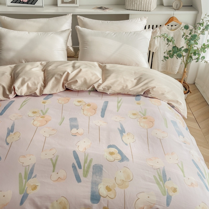 91家纺网 家纺一手货源 找家纺 2025新款133X76宽幅全棉纯棉印花系列单品被套 木槿-粉