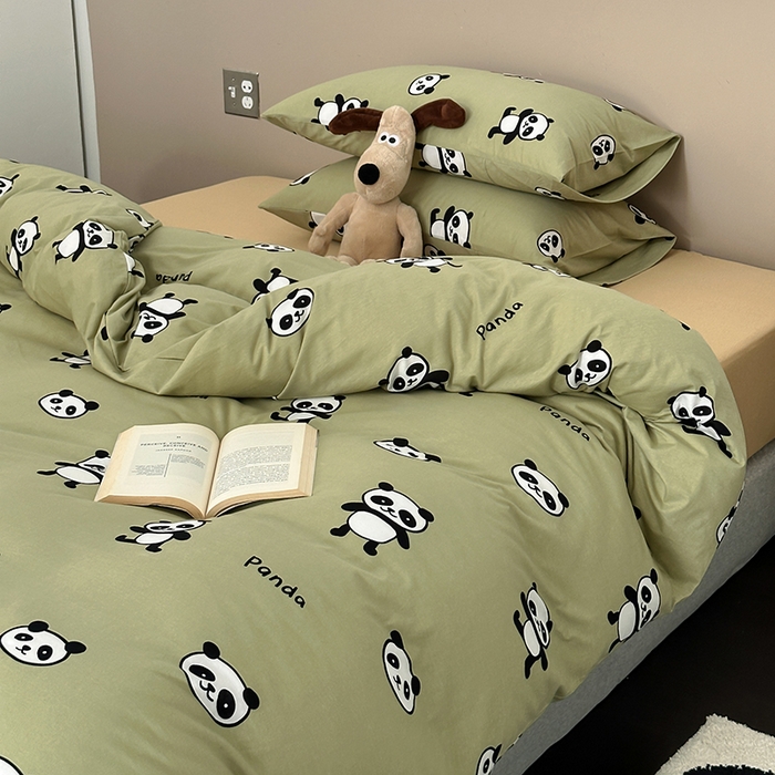 91家纺网 家纺一手货源 找家纺 绫韵家纺 2025春夏新品母婴A类全棉纯棉针织棉软糯糯小可爱卡通床单款四件套 欢乐熊