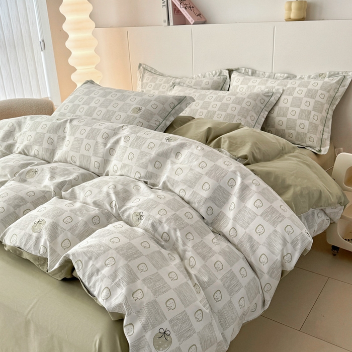 91家纺网 家纺一手货源 找家纺 2025新款133X76宽幅全棉纯棉印花系列四件套 有点甜-绿