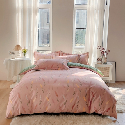 2025新款133X76宽幅全棉纯棉印花系列四件套 秋言—粉