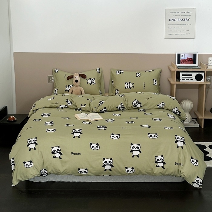 91家纺网 家纺一手货源 找家纺 绫韵家纺 2025春夏新品母婴A类全棉纯棉针织棉软糯糯小可爱卡通床单款四件套 欢乐熊