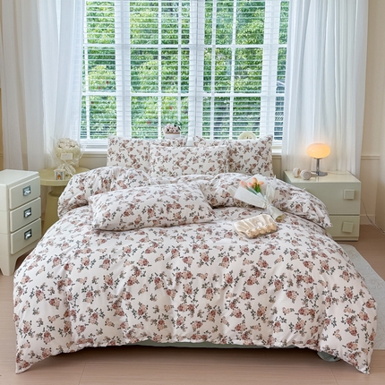 91家纺网 家纺一手货源 找家纺 金米诺 2024款A类有氧针织棉双层纱加厚四件套 花田物语