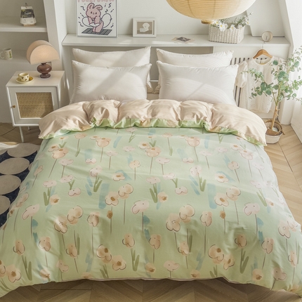 2025新款133X76宽幅全棉纯棉印花系列单品被套 木槿-绿