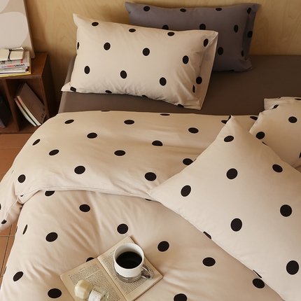 绫韵家纺 2025春夏新品母婴A类全棉纯棉针织棉软糯糯小可爱卡通床单款四件套 波点浅咖