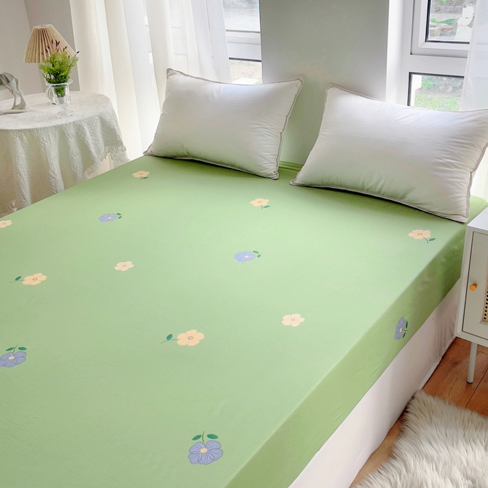 91家纺网 家纺一手货源 找家纺 2025新款133X76宽幅全棉纯棉印花系列单品床笠 雅卉—绿