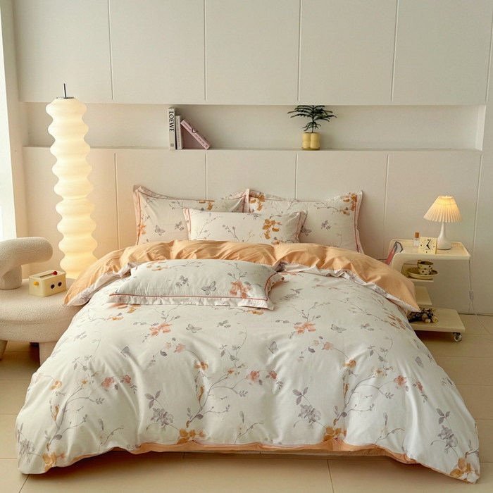 91家纺网 家纺一手货源 找家纺 2025新款133X76宽幅全棉纯棉印花系列四件套 花弄影-米