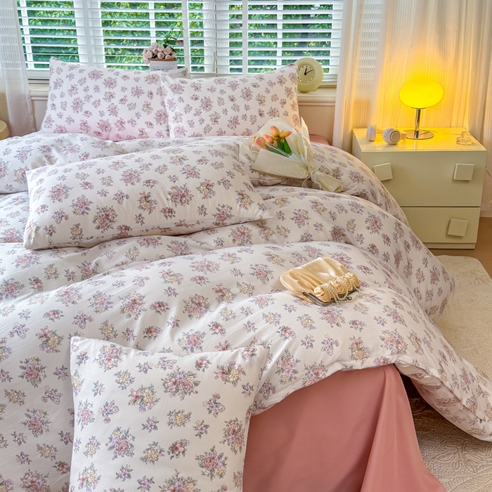 91家纺网 家纺一手货源 找家纺 金米诺 2024款A类有氧针织棉双层纱加厚四件套 晨汐