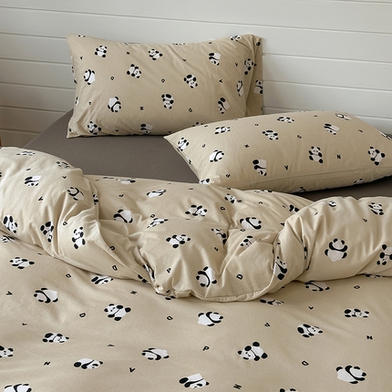 绫韵家纺 2025春夏新品母婴A类全棉纯棉针织棉软糯糯小可爱卡通床单款四件套 小熊猫卡其