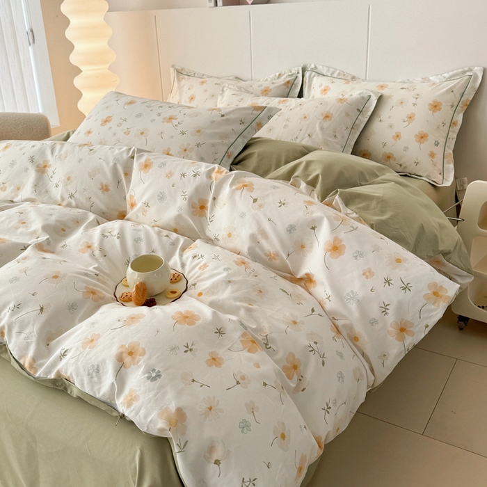 91家纺网 家纺一手货源 找家纺 2025新款133X76宽幅全棉纯棉印花系列四件套 花仙子-黄