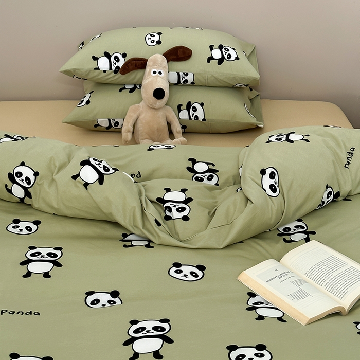 91家纺网 家纺一手货源 找家纺 绫韵家纺 2025春夏新品母婴A类全棉纯棉针织棉软糯糯小可爱卡通床单款四件套 欢乐熊