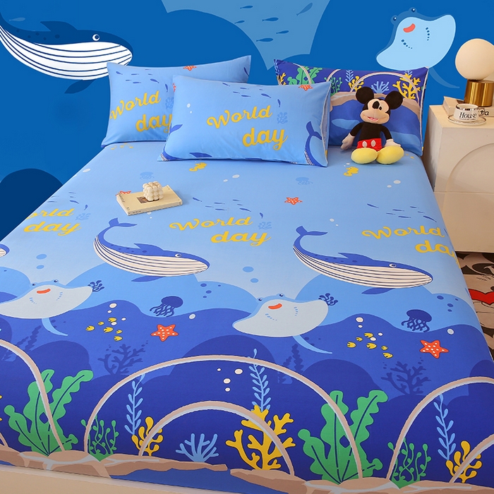 91家纺网 家纺一手货源 找家纺 金鑫汇家纺 2025新款超好卖全棉单床笠 海族馆