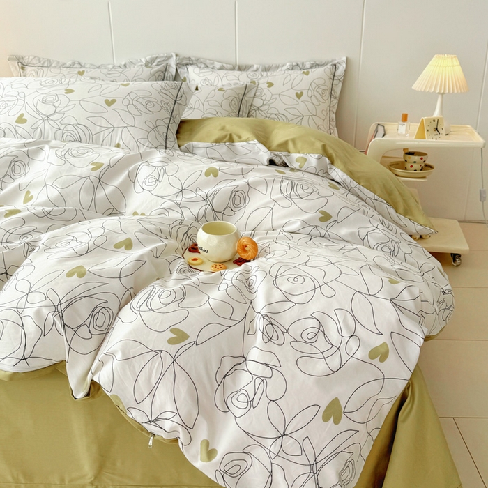 91家纺网 家纺一手货源 找家纺 2025新款133X76宽幅全棉纯棉印花系列四件套 玫瑰爱情