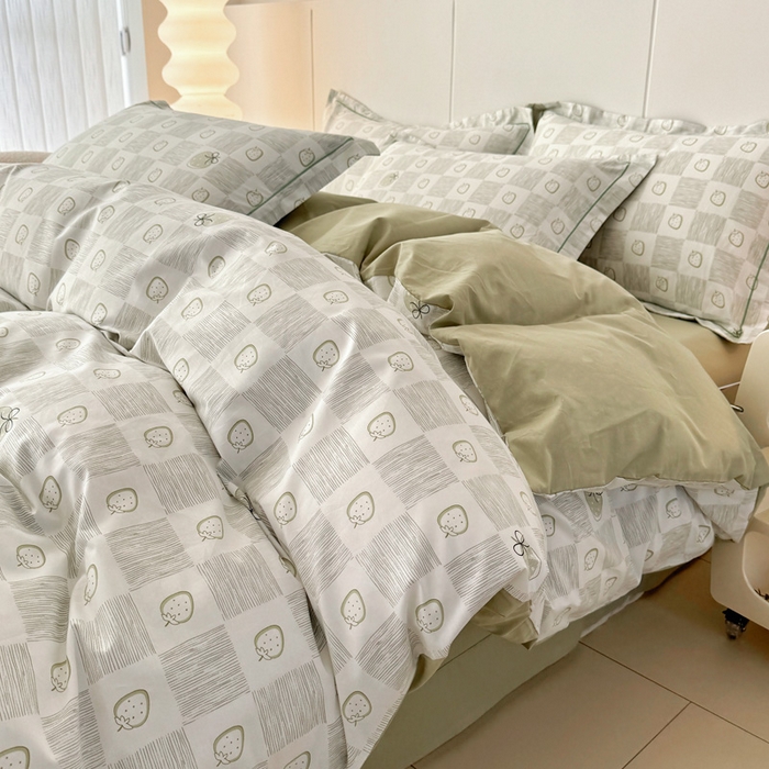 91家纺网 家纺一手货源 找家纺 2025新款133X76宽幅全棉纯棉印花系列四件套 有点甜-绿