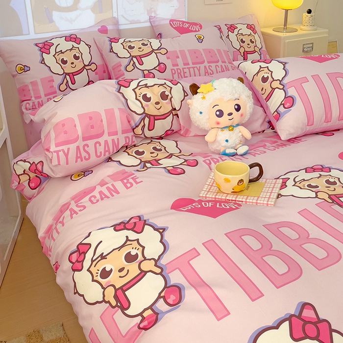 91家纺网 家纺一手货源 找家纺 小懒猪 2025新款卡通专版13372全棉喜羊羊系列四件套 可爱美羊羊