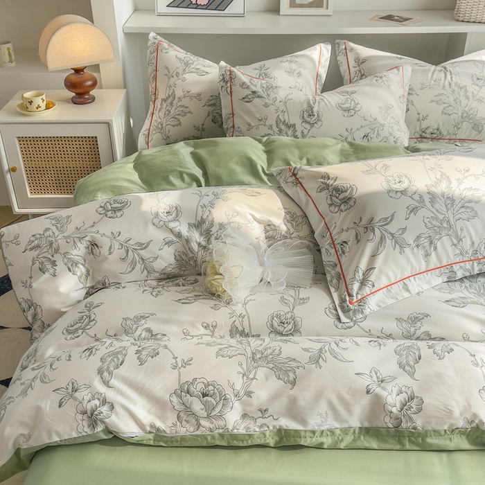 91家纺网 家纺一手货源 找家纺 2025新款133X76宽幅全棉纯棉印花系列四件套 知意