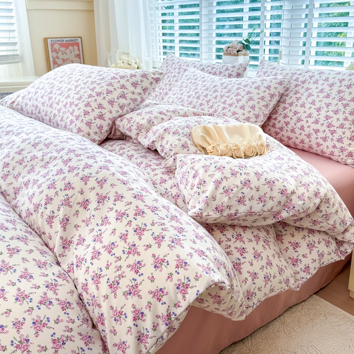 91家纺网 家纺一手货源 找家纺 金米诺 2024款A类有氧针织棉双层纱加厚四件套 花境