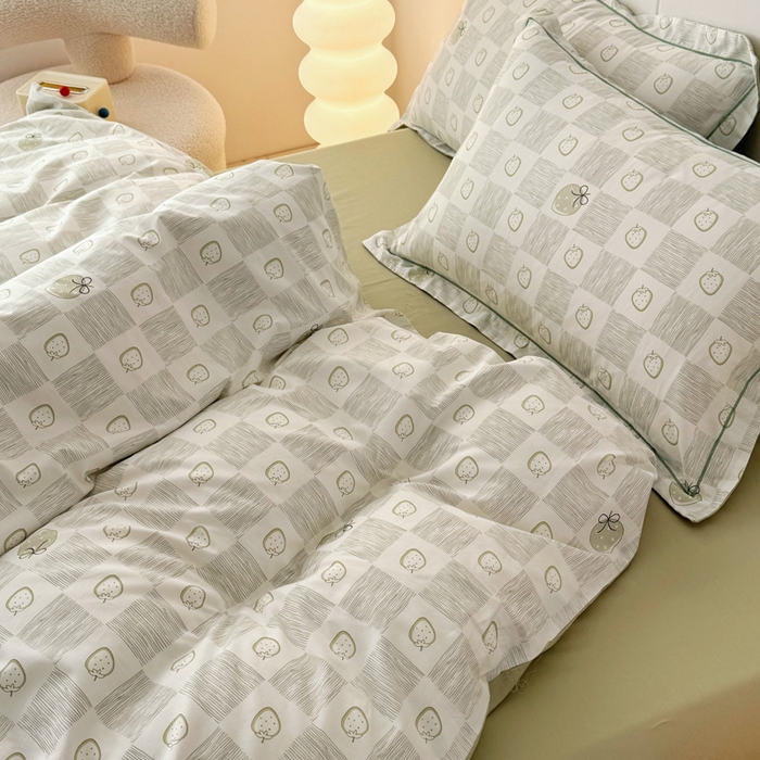 91家纺网 家纺一手货源 找家纺 2025新款133X76宽幅全棉纯棉印花系列四件套 有点甜-绿