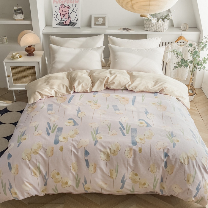 91家纺网 家纺一手货源 找家纺 2025新款133X76宽幅全棉纯棉印花系列单品被套 木槿-粉