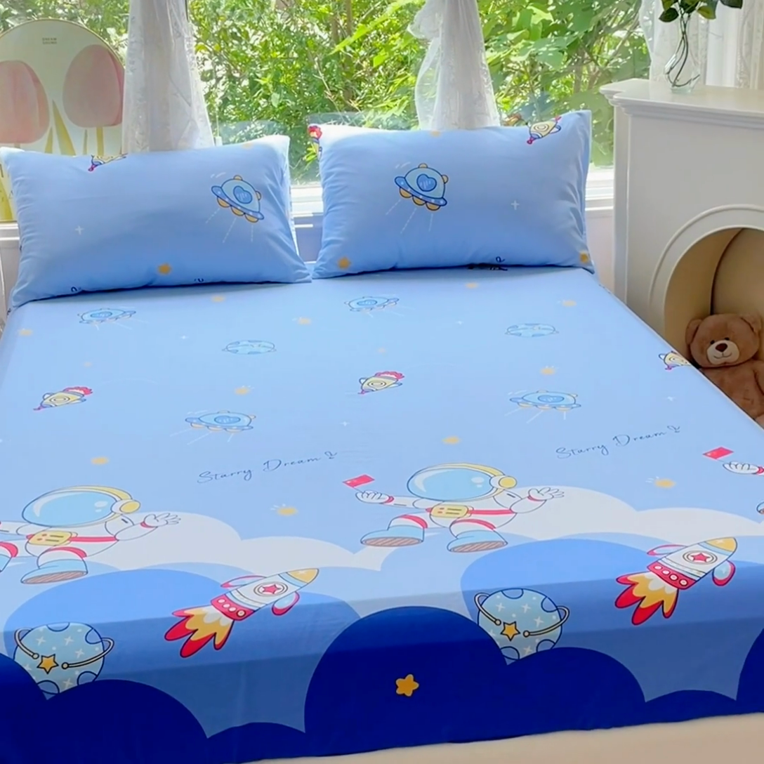 91家纺网 家纺一手货源 找家纺 金鑫汇家纺 2025新款超好卖全棉单床笠 翱翔太空