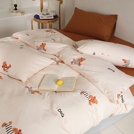 绫韵家纺 2025春夏新品母婴A类全棉纯棉针织棉软糯糯小可爱卡通床单款四件套 卷毛狗