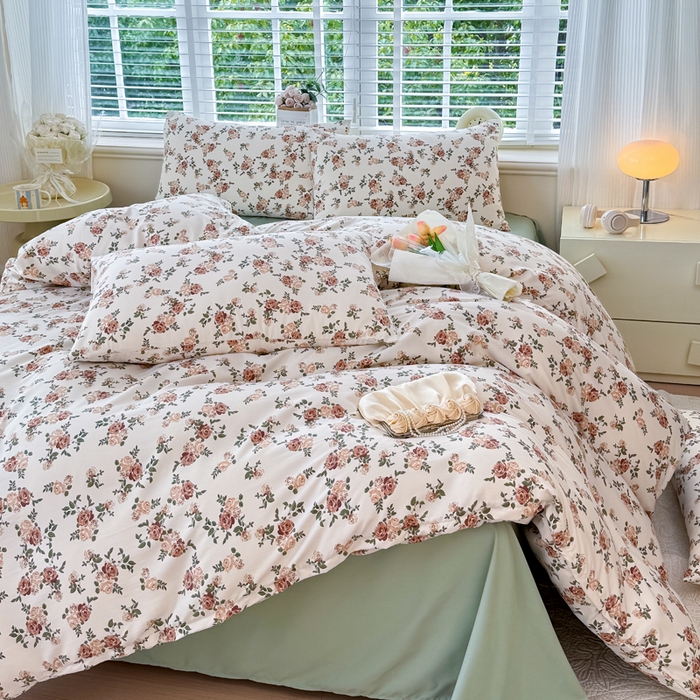 91家纺网 家纺一手货源 找家纺 金米诺 2024款A类有氧针织棉双层纱加厚四件套 花田物语