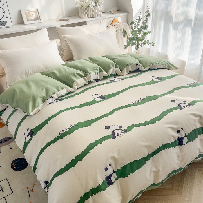 91家纺网 家纺一手货源 找家纺 2025新款133X76宽幅全棉纯棉印花系列单品被套 熊猫乐园-绿