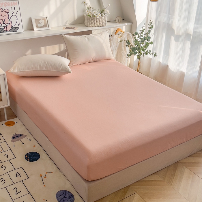 91家纺网 家纺一手货源 找家纺 2025新款133X76宽幅全棉纯棉印花系列单品床笠 初恋心语-粉