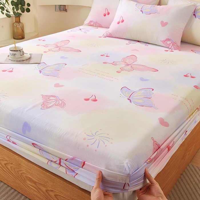 91家纺网 家纺一手货源 找家纺 金鑫汇家纺 2025新款超好卖全棉单床笠 彩蝶飞舞