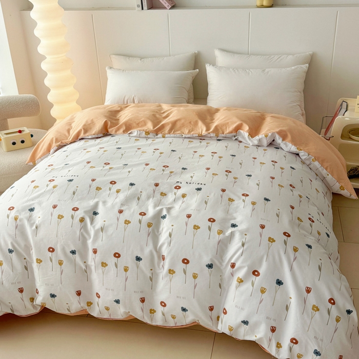 91家纺网 家纺一手货源 找家纺 2025新款133X76宽幅全棉纯棉印花系列单品被套 蝶恋花-米