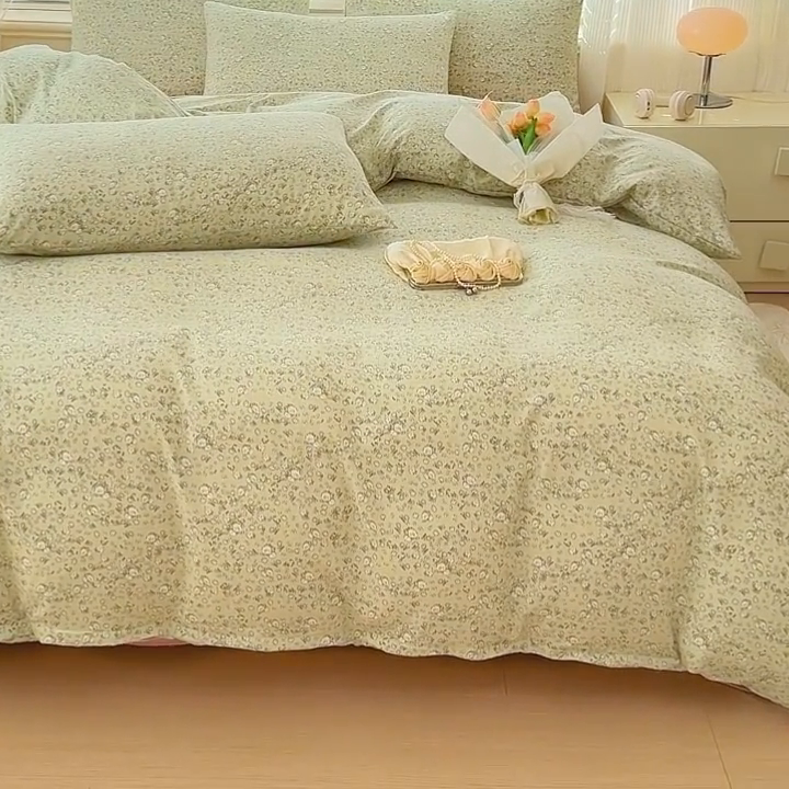 91家纺网 家纺一手货源 找家纺 金米诺 2024款A类有氧针织棉双层纱加厚四件套 秘密花园