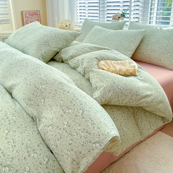 91家纺网 家纺一手货源 找家纺 金米诺 2024款A类有氧针织棉双层纱加厚四件套 秘密花园