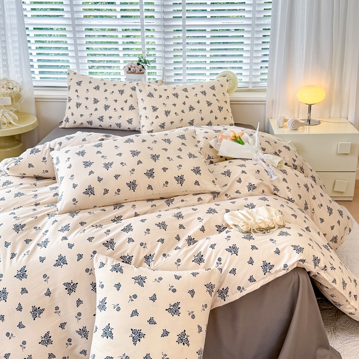 91家纺网 家纺一手货源 找家纺 金米诺 2024款A类有氧针织棉双层纱加厚四件套 摩卡